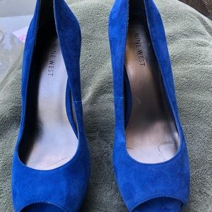 Nine West Blue Platform Wedge Shoes, Size 8.5
